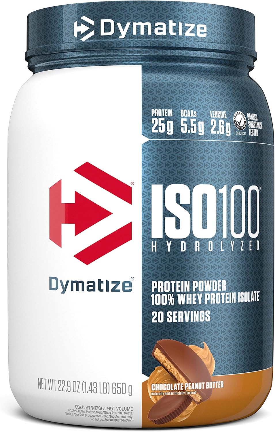 Dymatize ISO100 Whey Protein Powder with 25g of Hydrolyzed 100% Whey Isolate, Gluten Free, Fast Digesting, Chocolate Peanut Butter, 20 servings