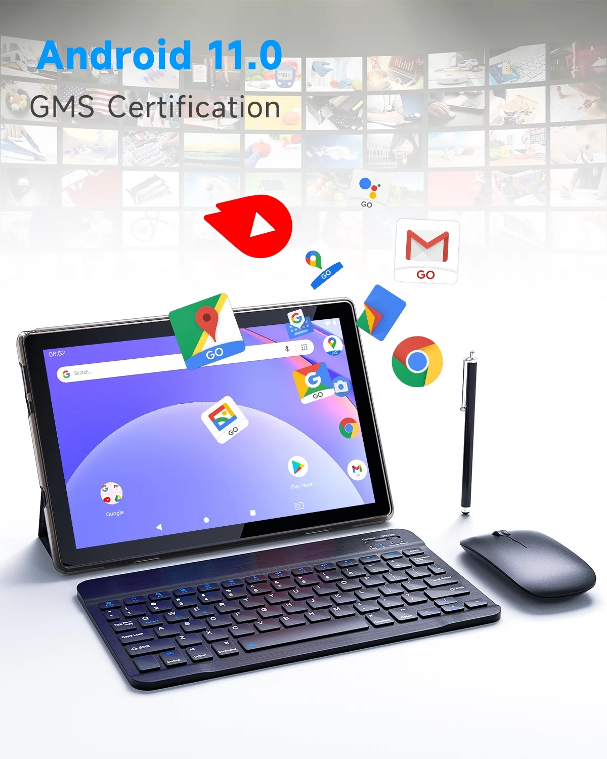 Android Tablet 10 Inch Tablets, 2 in 1 Tablet With Keyboard Include Mouse Case Stylus Tempered Film 5G Wifi Wifi6 128GB ROM+6GB RAM 10 IN IPS 8MP Camera 6000mAh Battery 10.1