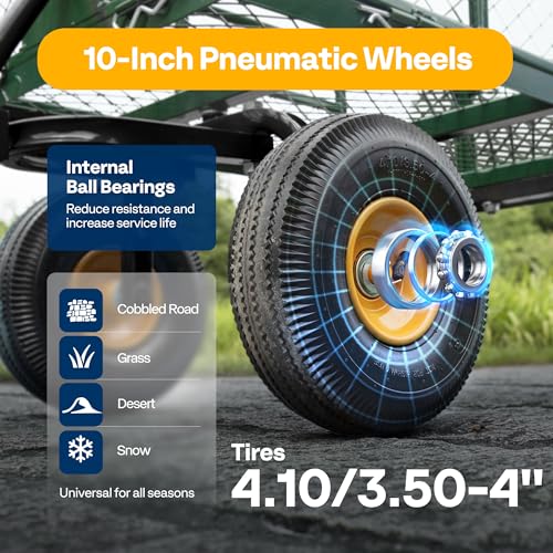 VIVOHOME Heavy Duty 880 Lbs Capacity Mesh Steel Garden Cart Folding Utility Wagon with Removable Sides and 4.10/3.50-4