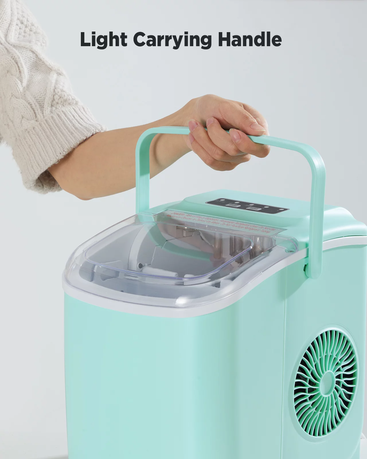 Countertop Ice Maker with Handle, 9 Cubes/6 Mins, 26lbs/24Hrs, Self-Cleaning Ice Maker with Ice Scoop and Basket, 2 Sizes of Bullet Ice for Home Kitchen Office Bar Party, Green