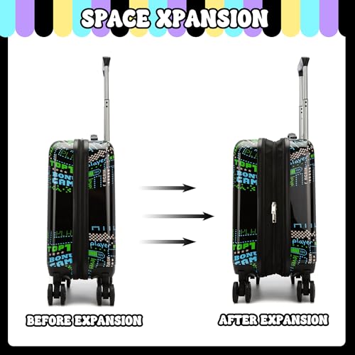 Kid’s Luggage Set 2 Piece Suitcase Set 16’’ Hardside Luggage with Spinner Wheels Girls Boys Carry on Toddler Luggage Travel Rolling Luggage Carry on Luggage Airline Approved Football