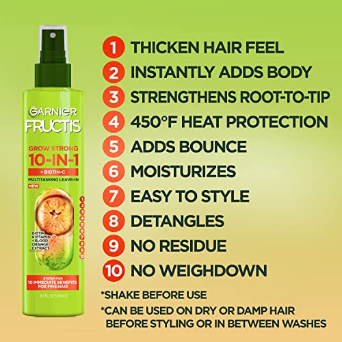 Garnier Fructis Grow Strong Thickening 10-in-1 Spray, Biotin-C, 8.1 Fl Oz, 1 Count (Packaging May Vary)