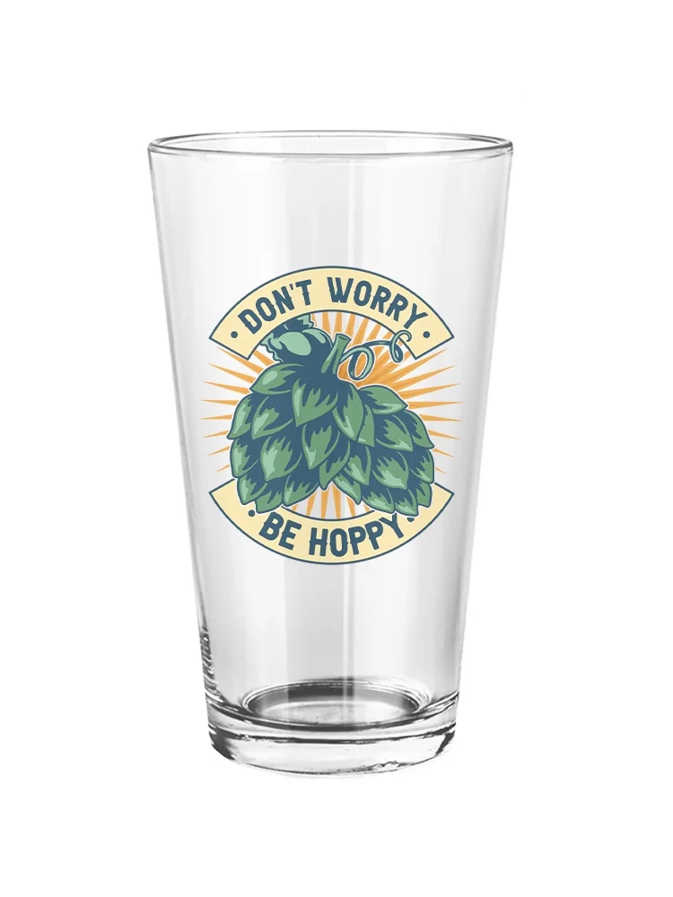 Don't Worry Be Hoppy! Pint Glass -Smartprints Designs, 16 oz Transparent Glass