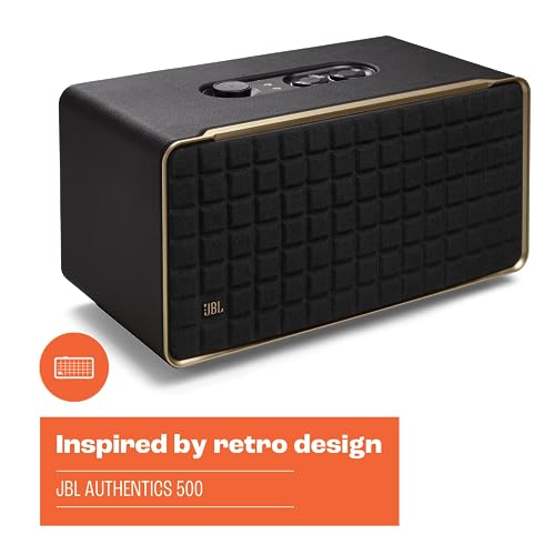 JBL Authentics 200 - Retro Style Smart Home Speaker with Built in Wi-Fi, Bluetooth and Voice Assistants, Alexa and Google Assistant, Multi-Room Playback, Automatic self tuning (Black/Gold)