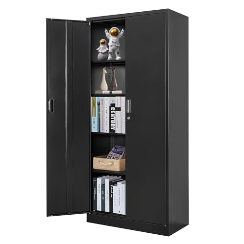 Metal Garage Storage Cabinets with Lock 72”Steel Tall Organizer Lockers, 4 Adjustable Shelves Tool Cabinet for Home,Office,Warehouse,Garage (Black)