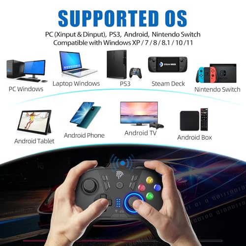 EasySMX Wireless Gaming Controller for Windows PC/Steam Deck/PS3/Android TV BOX, Dual Vibrate Plug and Play Gamepad Joystick with 4 Customized Keys, Battery Up to 14 Hours, Work for Nintendo Switch