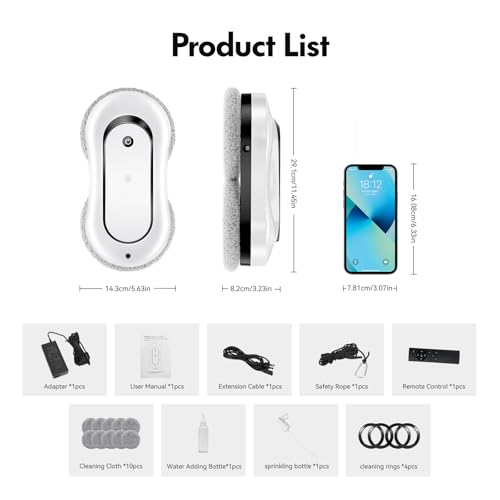 Window Cleaning Robot, Dual Direction Auto-Spray Smart Window Cleaner Robot, 2800Pa Suction Power, with AI Edge Detection, Path Planning, Deep Clean Windows, Tiles All Smooth Surfaces