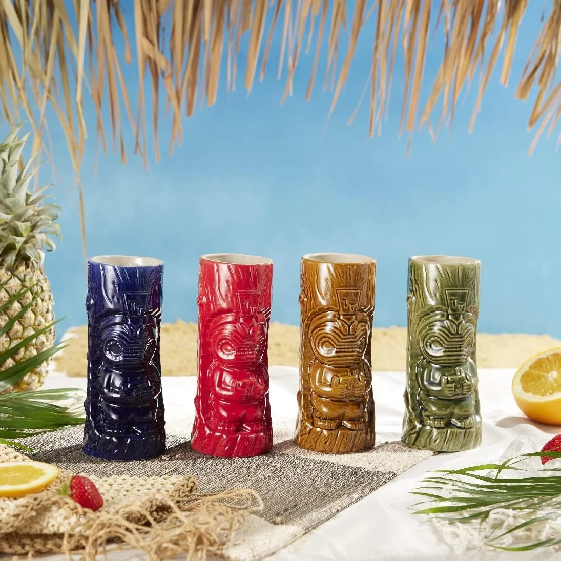 Ceramic Hawaiian Tiki Glasses (Set Of 4 Glasses)