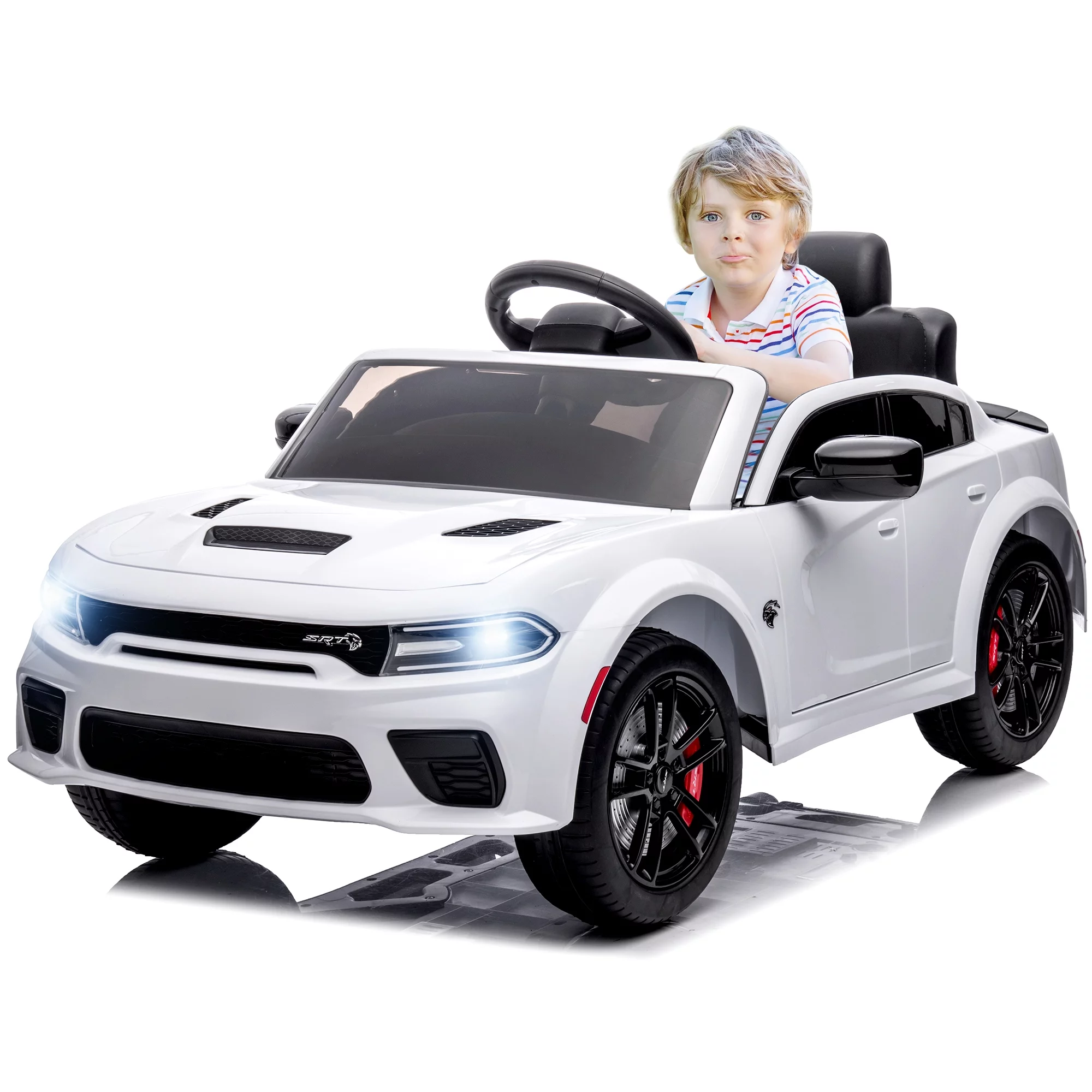 12V Ride on Car with Remote Control, Licensed Dodge Charger Electric Car for Kids Boys Girls 3-5 Ages Gifts, Battery Powered Ride on Toys with Bluetooth, USB/MP3 Port, Music, LED Light, White