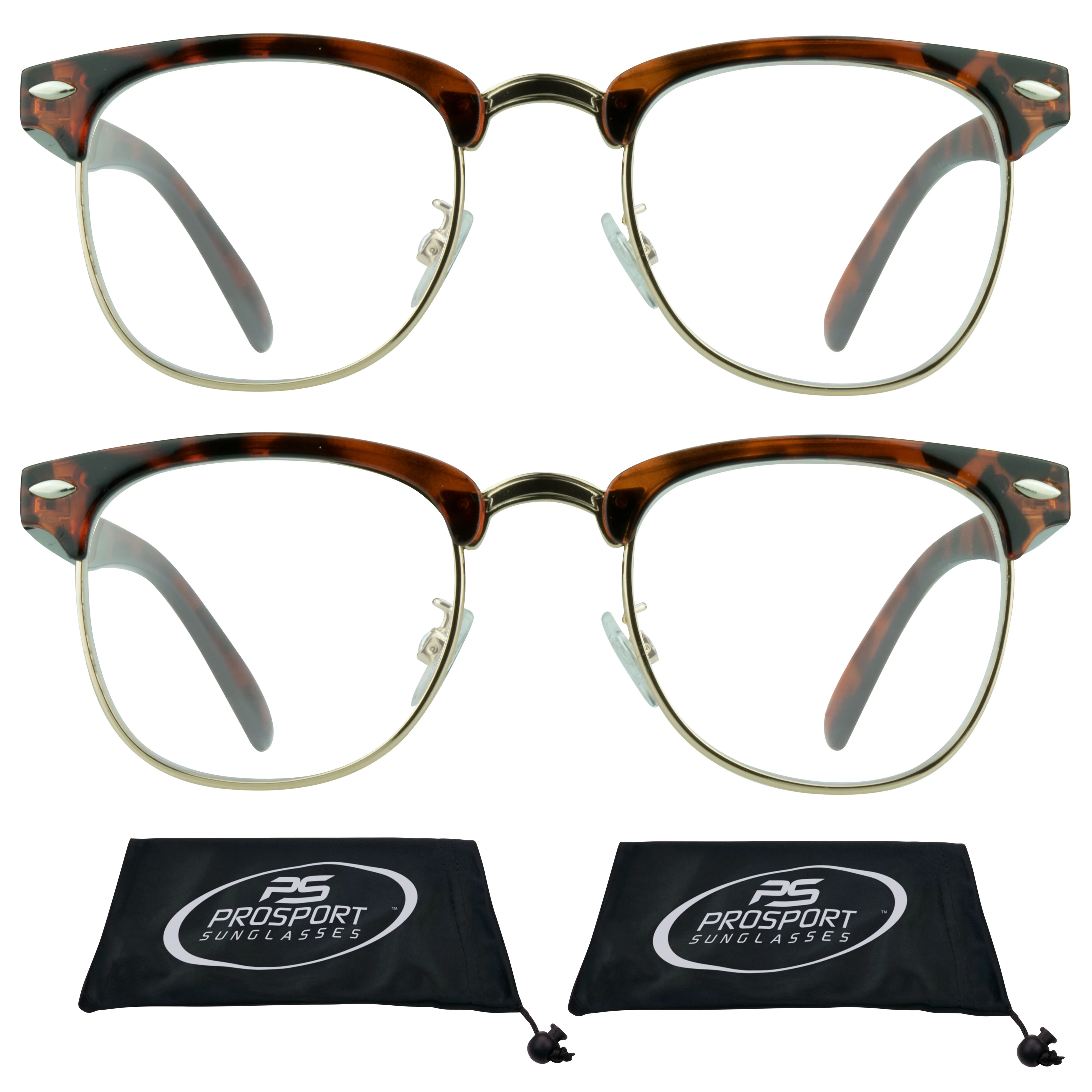 proSPORT Horn Rimmed Reading Glasses Vintage Classic Semi Rimless Men Women 2 Pairs Combo
