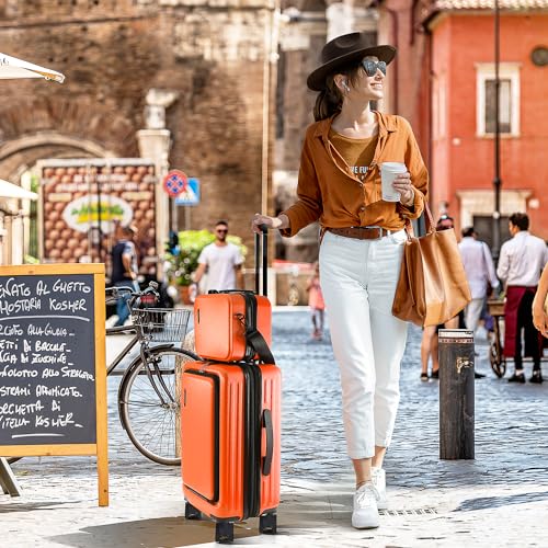 22 Inch Carry On Luggage 22x14x9 Airline Approved, Carry On Suitcase with Wheels, Hard-shell Carry-on Luggage, Durable Luggage Carry-On, Black Small Suitcase with Cosmetic Case