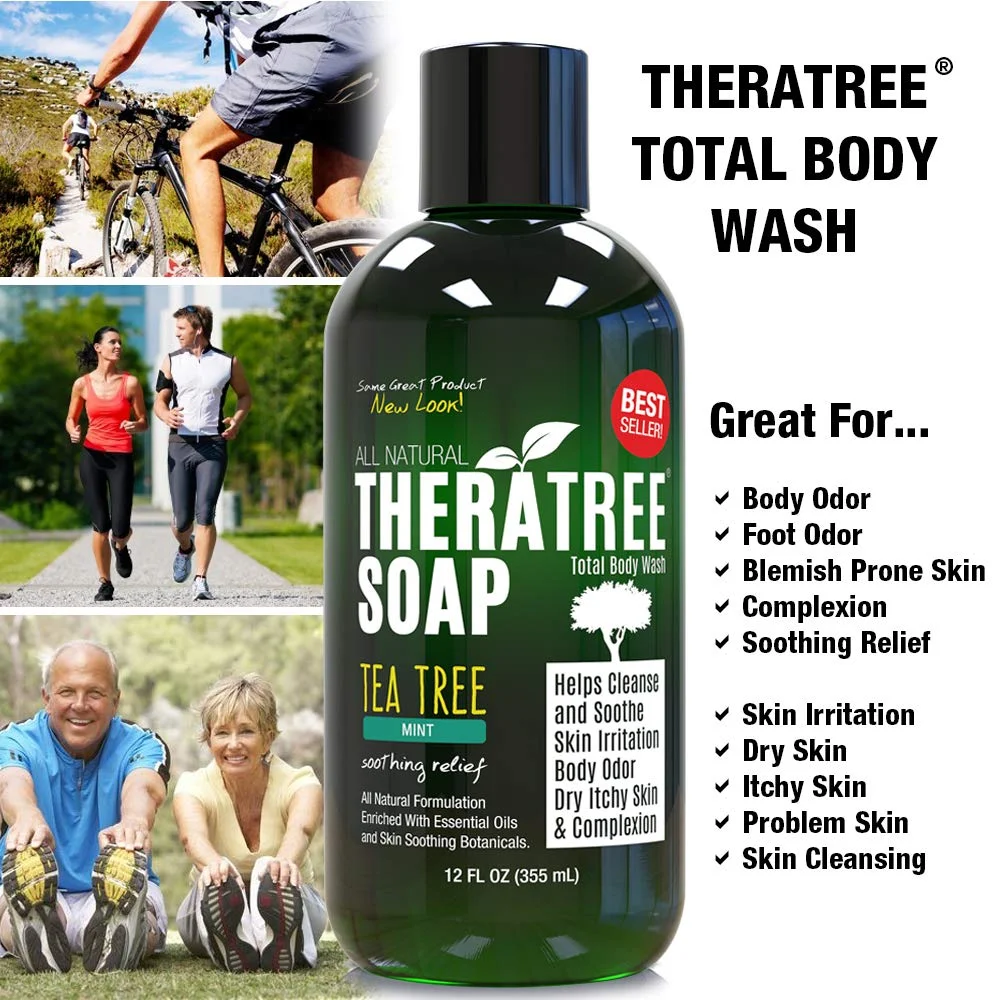 Oleavine TheraTree Tea Tree Oil Soap with Neem Oil - 12oz - Helps Skin Irritation, Body Odor, & Helps Restore Healthy Complexion for Body and Face TheraTree