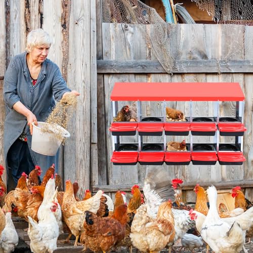 Chicken Nesting Box, 10 Hole 2 Layer Hen Nest Box with Legs, Roll Away Eggs Laying Boxes,Cleanable Pull Out Hen Roosting Boxes