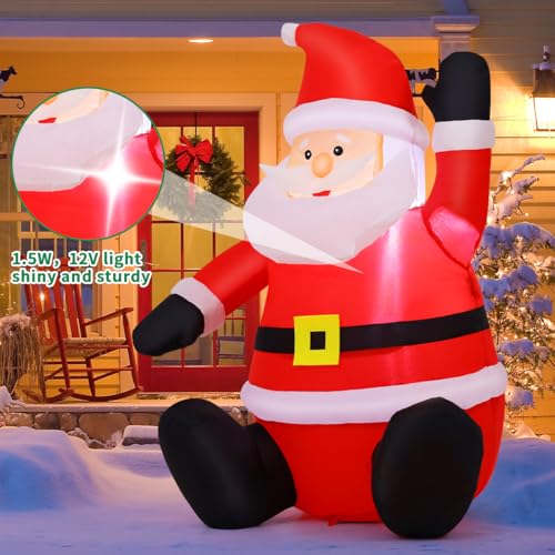 COMIN 4FT Christmas Inflatables Decorations Outdoor Blow Up Santa Claus Inflatable with Built-in LEDs for Yard Lawn Garden