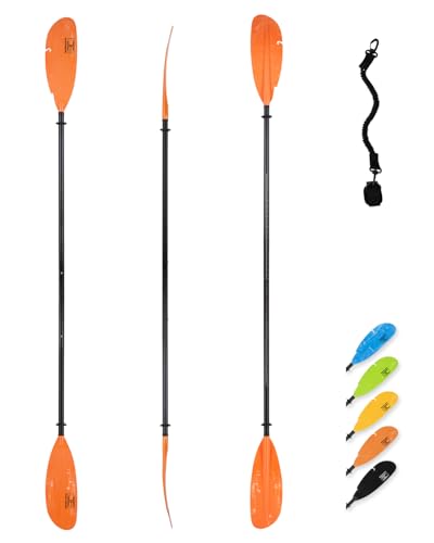 OCEANBROAD Adjustable Fishing Kayak Paddle - 94in/240cm-98in/250cm-102in/260cm Aluminum Alloy Shaft with Paddle Leash