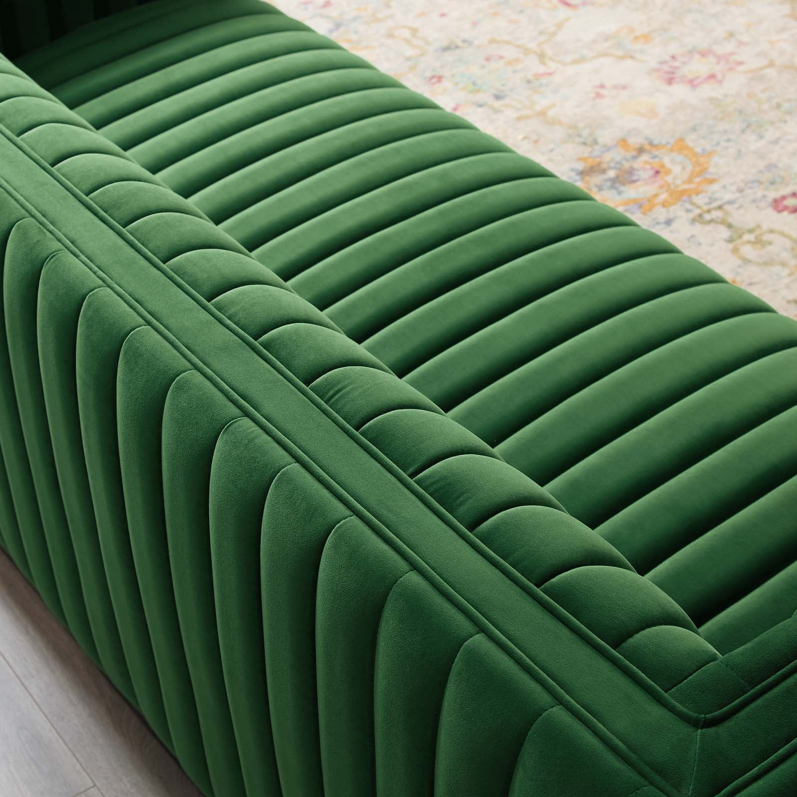 Modway Conjure Channel Tufted Velvet Sofa in Emerald