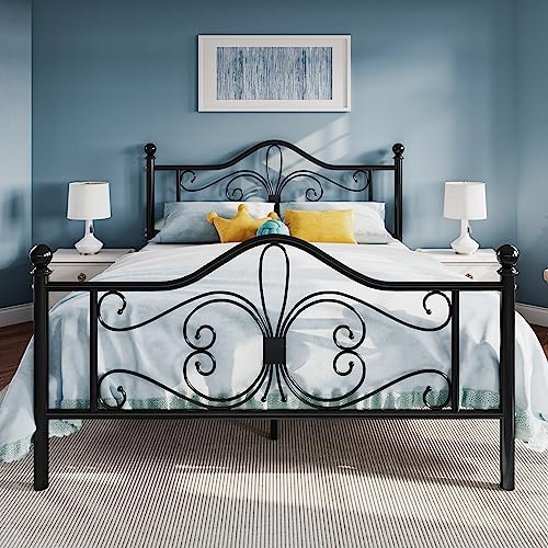 SHA CERLIN Full Size Bed Frame with Headboard,Metal Bed Frame with Butterfly Pattern Design Headboard & Footboard,No Box Spring Needed,Easy Assembly,White