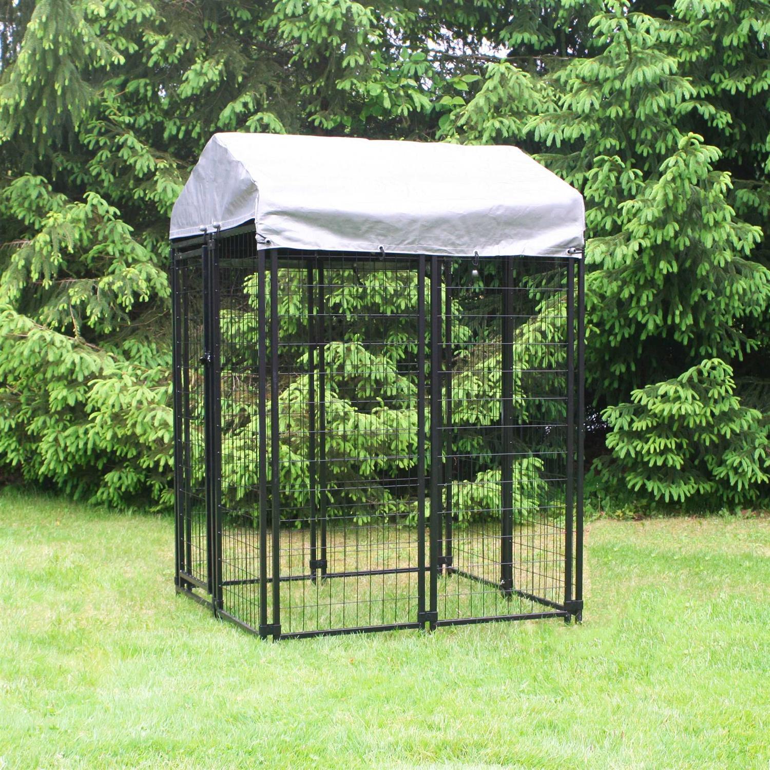 KennelMaster Vinyl Coated Welded Wire Boxed Dog Kennel, Black, 4-ft x 4-ft x 6-ft - Pet Supplies online store