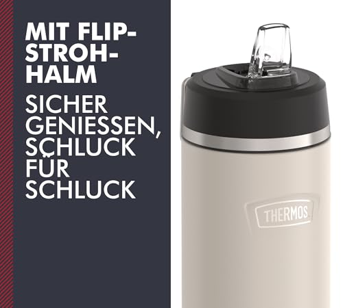 Thermos ICON Insulated Drinking Bottle with Straw, 0.71 L, Sandstone Matt, Beige, 12 Hours Cold, Stainless Steel, Thermos Flask, Dishwasher Safe, BPA-Free