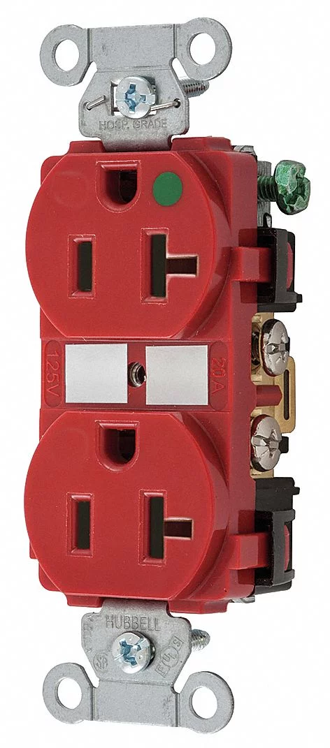 Hubbell Receptacle,Red,20 A,2P3W,Back; Side,1PK  8300RED