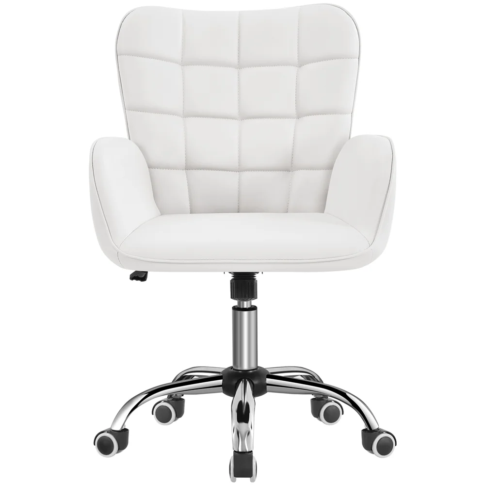 Smile Mart Modern Faux Leather Desk Chair with Mid-back Padded Armrests for Office, White