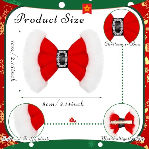 6 Pcs Christmas Hair Bow Santa Claus Hair Clips Red Velvet Ribbon Bow Glitter Rhinestone Accessory Xmas Santa Decor Cute Barrettes Alligator Hairpins Holiday Party Dress Girl Women Gift