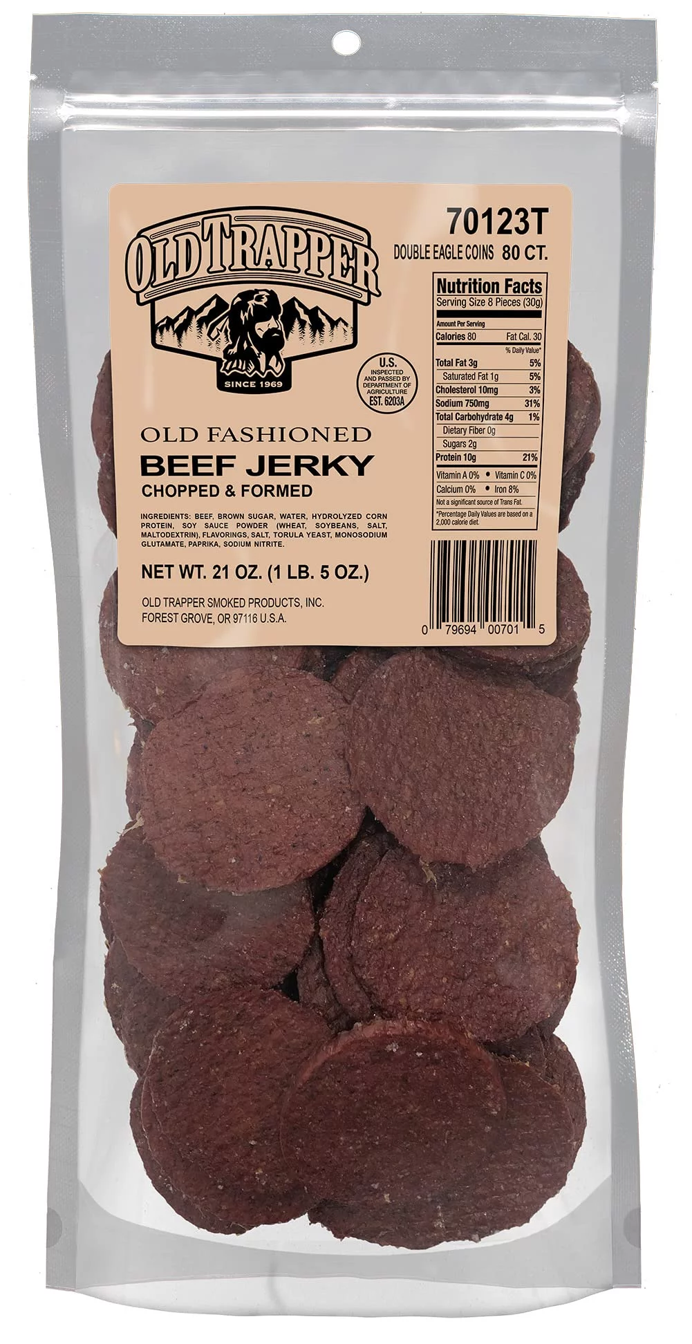 Old Trapper Old Fashioned Double Eagle Beef Jerky | Traditional Style Real Wood Smoked | 10G Of Protein | 1 Bag (80 Pieces)