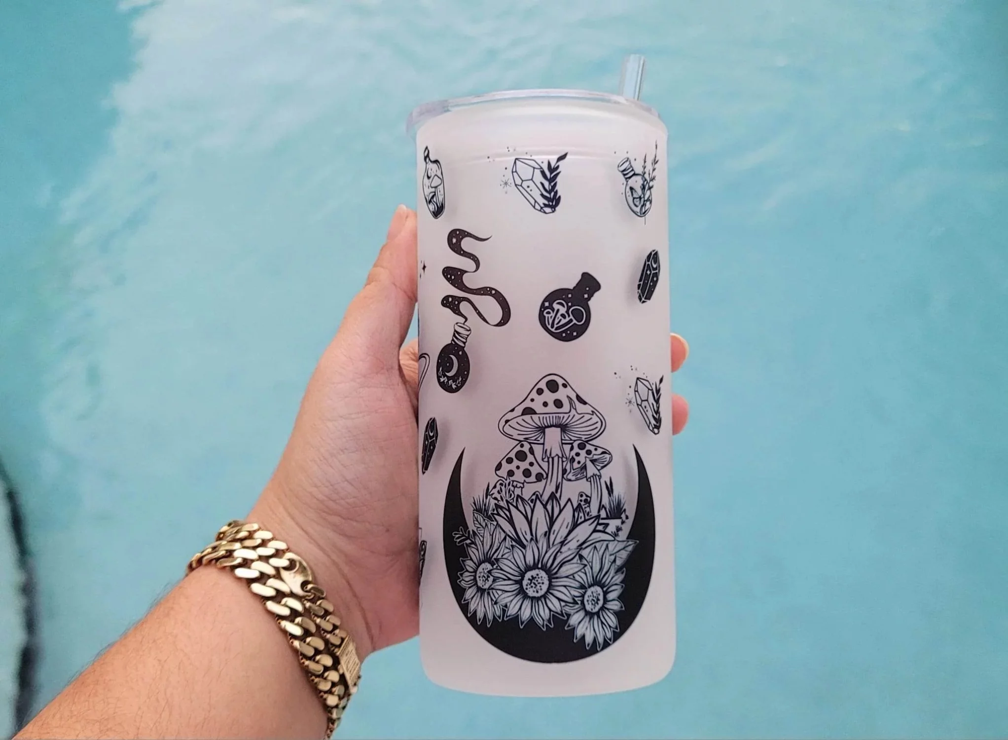 Mushroom Beer Can Glass | Boho Moth Coffee Glass | Aesthetic Coffee Glass | 20 oz