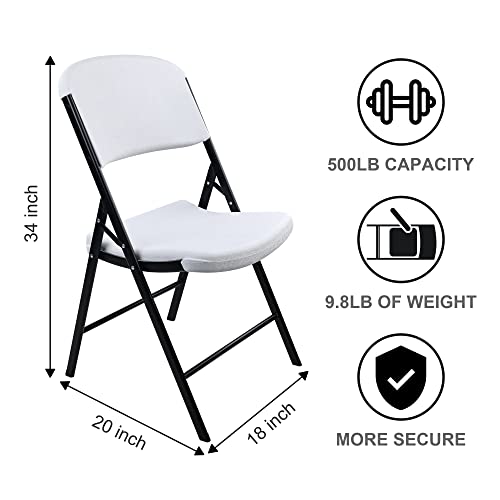 Folding Heavy Duty Plastic Chair with 500-Pound Capacity, White, 4-Pack