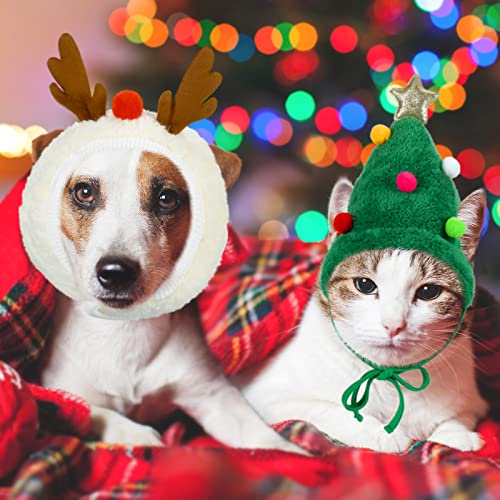 Xuniea Green Christmas Santa Dog Hat Antler Christmas Dog Costume Hat for Cats Reindeer Puppy Cap Adjustable Xmas Tree Costume Elk Antler Pet Headband Cute Small Head Accessories Headdress for Pet