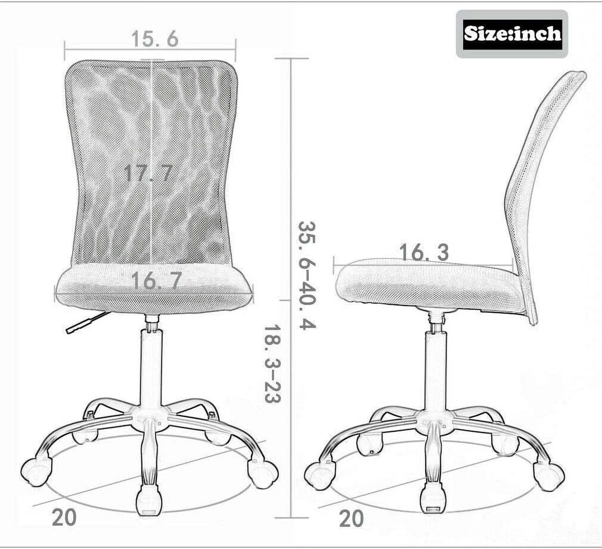 TJUNBOLIFE Black Mesh Office Chair Computer Middle Back Task Swivel Seat ErgonomicChair
