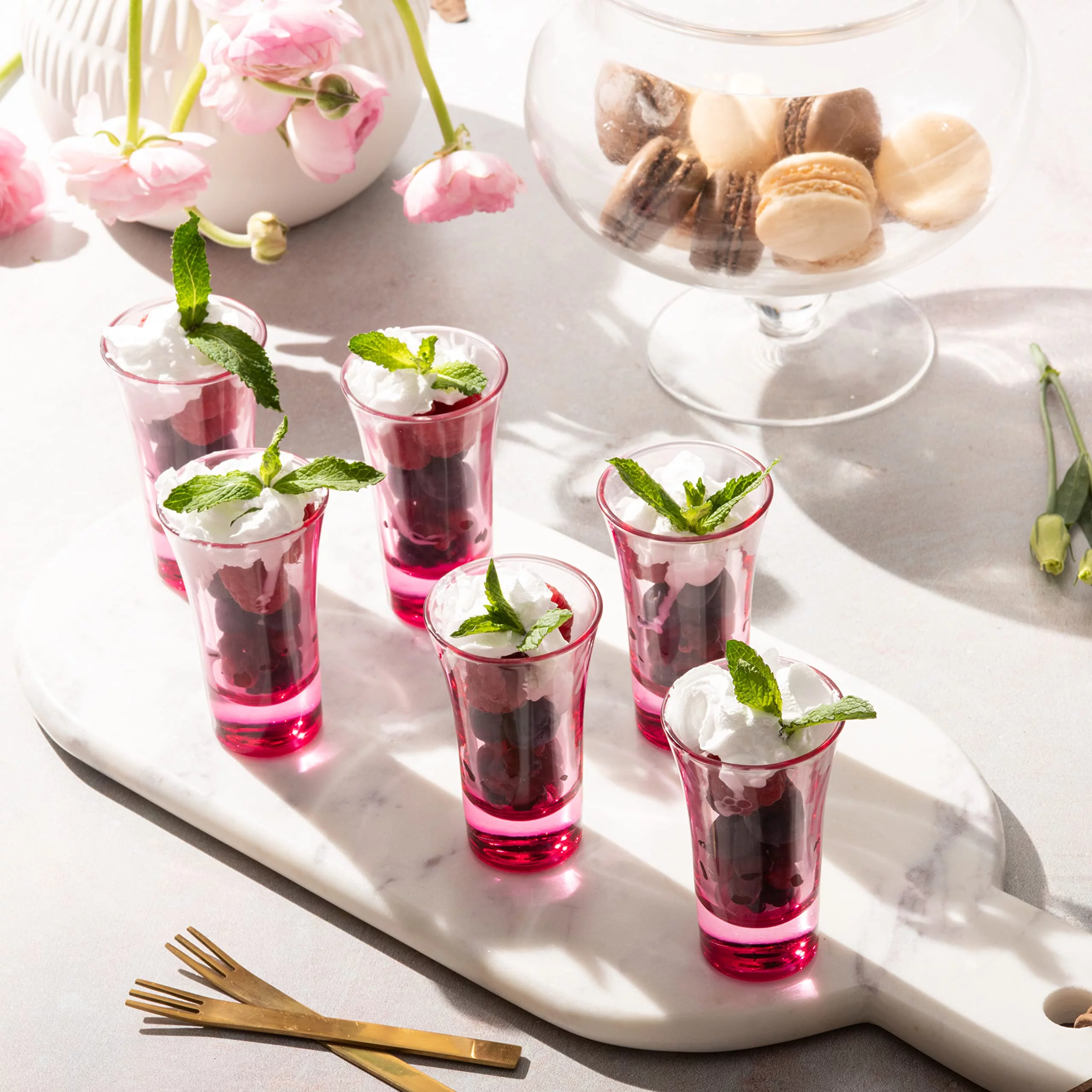 M&N Home Ombre Pink Shot Glasses, 2 Oz Set of 6 Colored Shot Glasses, Whiskey Glasses, Tequila Shot Glasses, Cocktail Glasses, Round Shot Glasses for Vodka, Spirits & Liquors, (Gradient Pink Set)