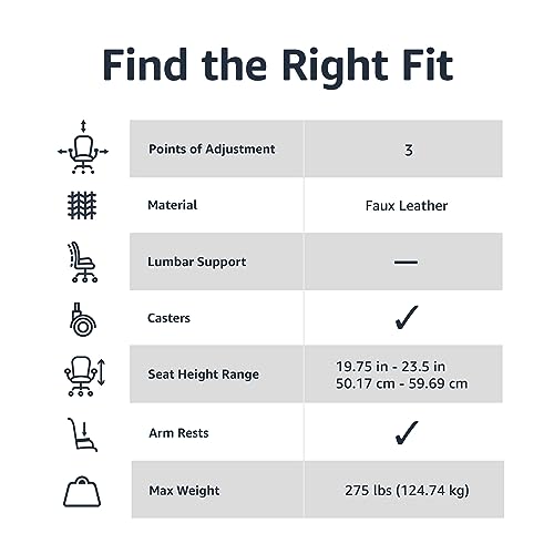 Amazon Basics Classic Puresoft PU Padded Mid-Back Height Adjustable Office Computer Desk Chair with Armrest, 26