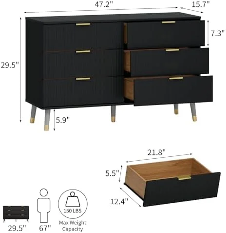 RUNFAYBIU Dresser for Bedroom  7 Drawer Dresser with Metal Handles  Modern Black Dresser with Spacious  Space  Deep Chest of Drawer for Living Room  Hallway and Nursery.