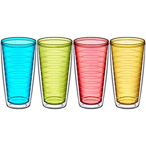 Amazing Abby - Alaska - 24-Ounce Insulated Plastic Tumblers (Set of 4), Double-Wall Plastic Drinking Glasses, All-Clear Reusable Plastic Cups, BPA-Free, Shatter-Proof, Dishwasher-Safe