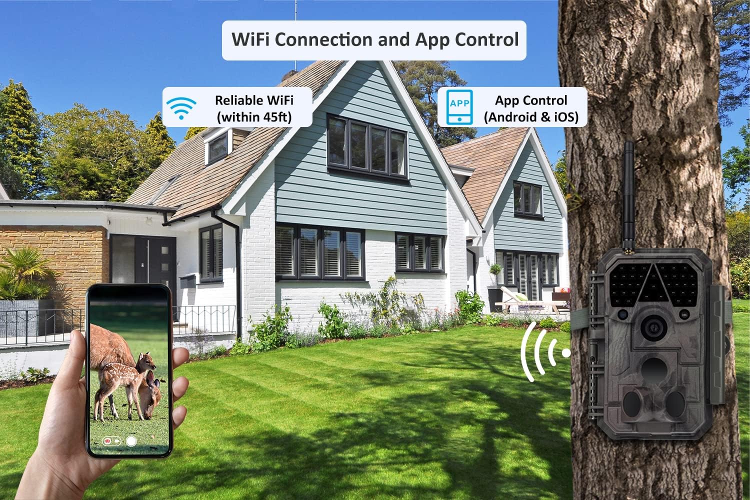 Meidase P100 WiFi Trail Camera (2022), 32mp 1296p, Game Cameras with 100ft Night Vision Motion Activated Waterproof, Compatible with Bluetooth, Dedicated Phone App