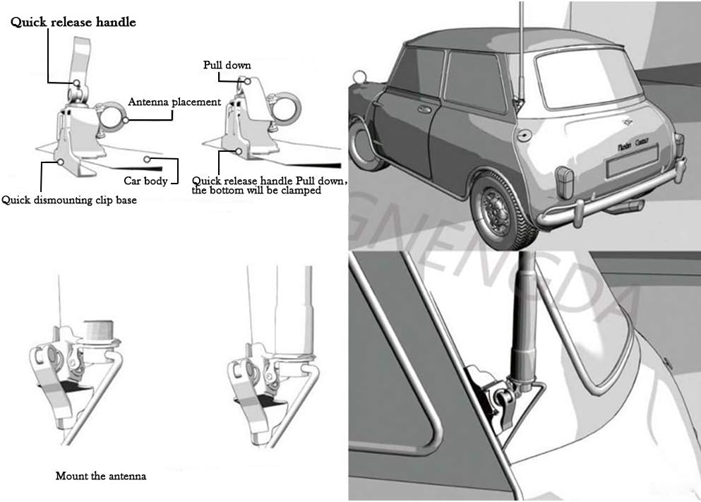 Dual-Band 2meter 70cm Mobile Radio Antenna NL-R2S 20inch Soft Telescopic Antenna 137-174/180-260(Receive only)/400-480MHz with Clip and 5m Cable