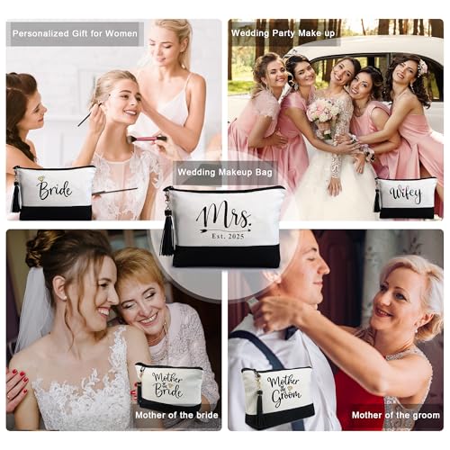 BeeGreen Mother's Day Gifts Personalized Women's Large White and Black Canvas Tote Bag, Embroidered Initials, Leather Handle, Zipper Closure