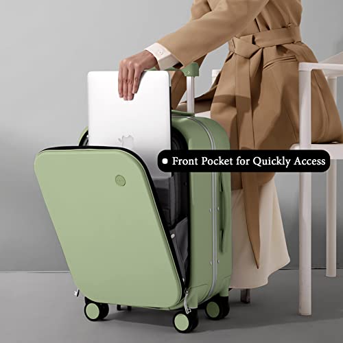 mixi Carry On Luggage, 20'' Suitcase with Front Laptop Pocket, Travel Rolling Luggage Aluminum Frame PC Hardside with Spinner Wheels & TSA Lock and Cover - Smoke White