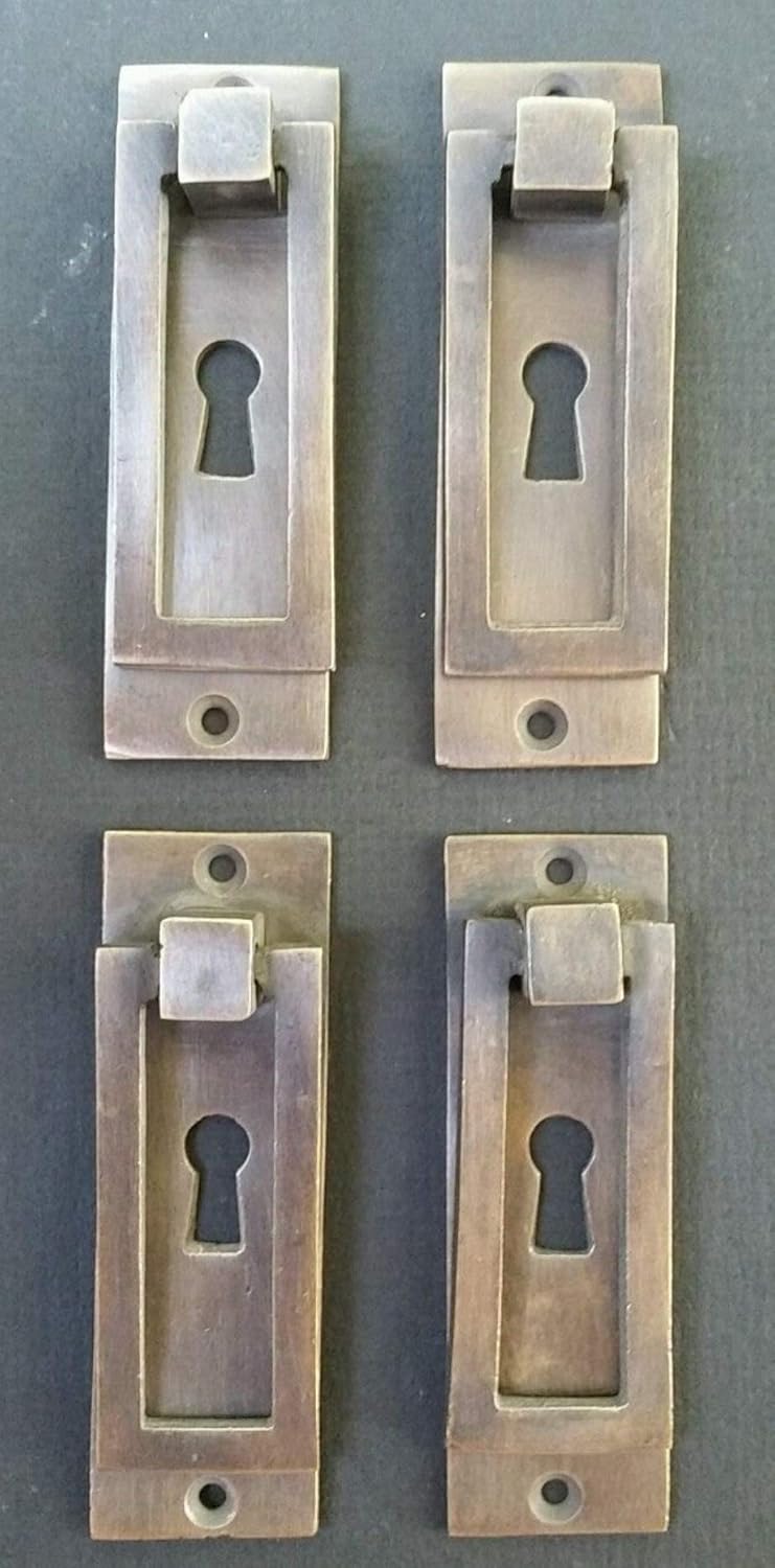 4 Arts and Crafts,Mission Style, Brass Handle, Pull,Antique Style Escutcheon,Doors,Locks,Interior Brass,Drawers,Furniture,3 1/8