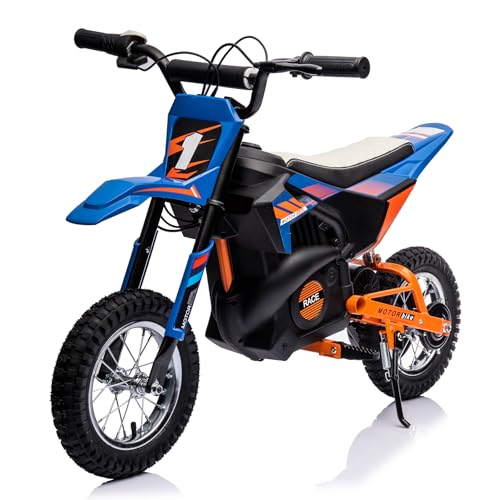 24V Kids Electric Dirt Bike 250W Motor Off-Road Motorcycle, 13.6MPH Fast Speed Powerful Motorcycle for Kids, Electric Mini Bike with Twist Grip Throttle, Leather Seat, Metal Suspension, Rubber Tires