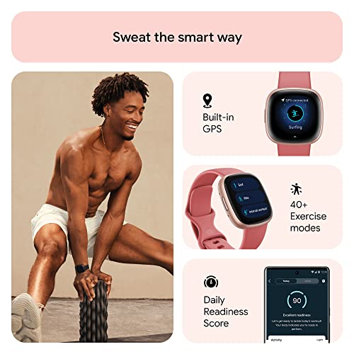 Fitbit Versa 4 Fitness Smartwatch with Daily Readiness, GPS, 24/7 Heart Rate, 40+ Exercise Modes, Sleep Tracking and more, Black/Graphite, One Size (S & L Bands Included)