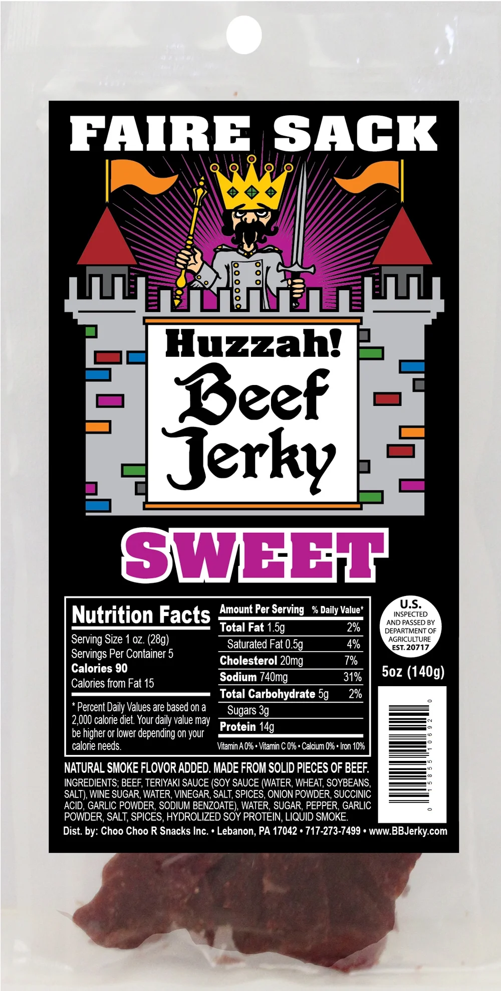 Buffalo Bills Sweet 5oz Faire Sack Huzzah Beef Jerky (4 packs sweet beef jerky)