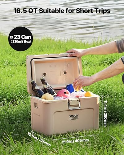 VEVOR Portable Cooler,Hard Cooler with Ice Retention, Heavy-Duty Handles and Strap, Lightweight Rigid Material Insulated Portable Cooler, Suitable for Family Picnics and Short Trips