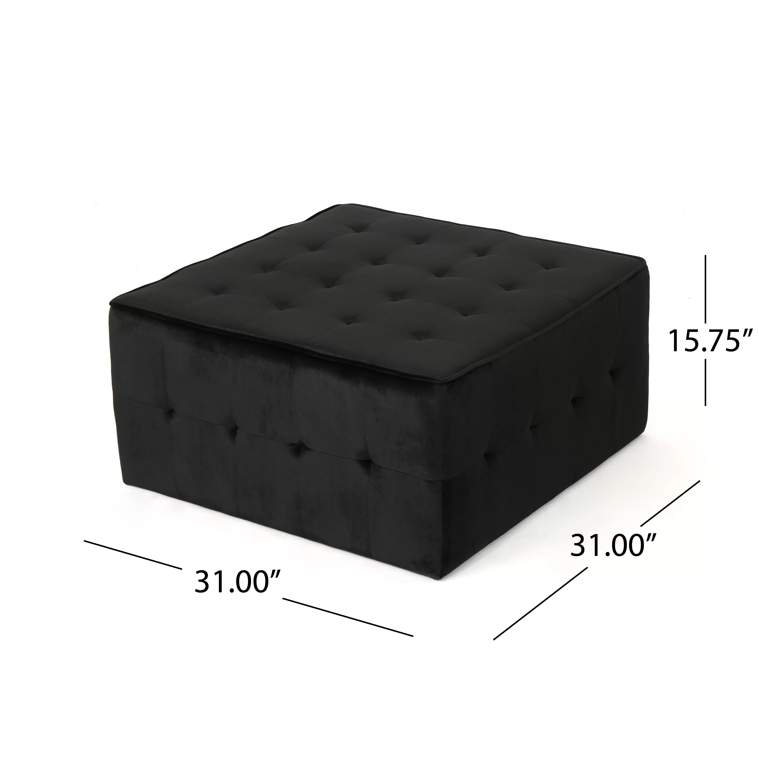 Noble House Jerry Glam Tufted Velvet Ottoman, Black