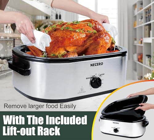 Roaster Oven,22Qt ElectricRoasterOven with Visible Glass Lid, ElectricTurkeyRoaster Oven with Removable Pan &Rack,150-450°F Full-Range TemperatureControlFits Turkeys Up to 26LBS