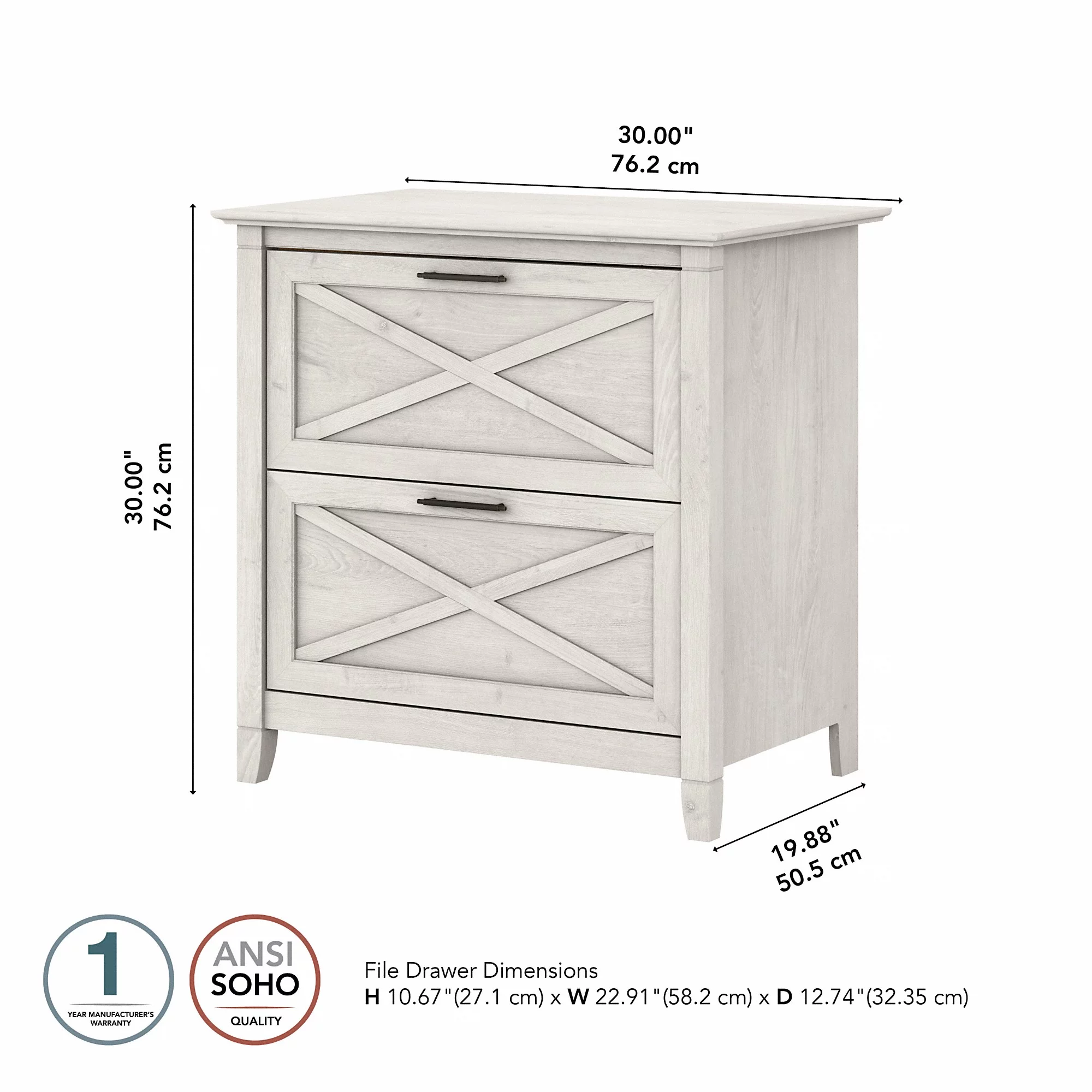 Bush Furniture Key West Lateral File Cabinet, 2 Drawer, Linen White Oak