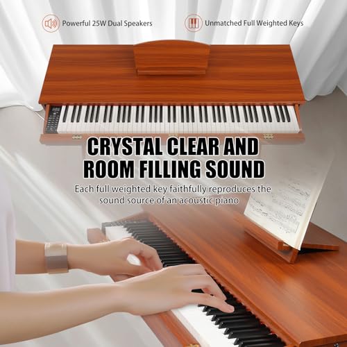 Ktaxon Weighted Digital Piano 88 Keys Home Electric Keyboard Desk & Vanity Desk Piano with Acoustic Piano Sound, 3-Pedal Unit, Headphone Bluetooth Connection (Natural)