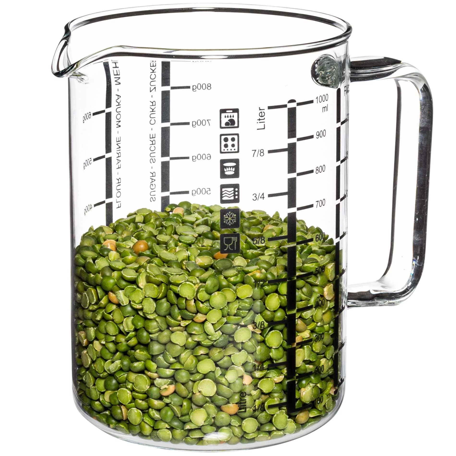 Simax Glass Measuring Cups in Grams, Borosilicate Glass Ml Measuring Cup, 32 Oz Liquid Measuring Cup Glass for Metric Measurements, Liter, Milliliter, Ounce, Sugar & Flour Grams, No Drip Pour Spout