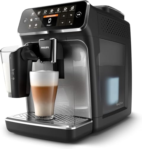 PHILIPS 4400 Series Fully Automatic Espresso Machine – 12 Hot & Iced Coffees, Quick-to-Clean LatteGo Milk System, SilentBrew, QuickStart, Ceramic Grinder, Black Chrome (EP4444/90)